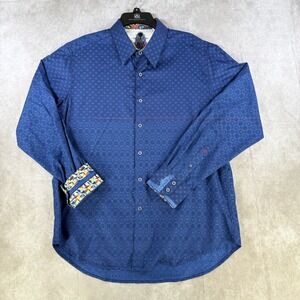 Robert Graham Shirt Men Large Blue Button Up Long Sleeve Classic Fit Flip Cuff